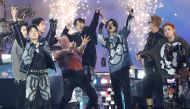 Coldplay and BTS perform during the 49th Annual American Music Awards at Microsoft Theatre in Los Angeles, California, U.S., November 21, 2021. Picture taken November 21, 2021. REUTERS/Mario Anzuoni