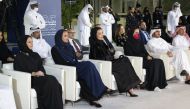 H H Sheikha Moza bint Nasser; H E Buthaina bint Ali Al Jabr Al Nuaimi, Minister of Education and Higher Education; H E Sheikha Hind bint Hamad Al Thani, Vice-Chairperson and CEO of Qatar Foundation, and other dignitaries during Qatar Academy Doha’s 25th anniversary celebrations, yesterday. Pic: Aisha Al Musallam