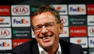 Leipzig coach Ralf Rangnick during the press conference Action Images via Reuters/Carl Recine/File Photo
