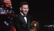 Paris St Germain's Lionel Messi with the Ballon d'Or award REUTERS/Benoit Tessier