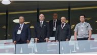 FIFA President Gianni Infantino and officials during the FIFA Arab Cup match between Algeria and Sudan at Ahmad Bin Ali Stadium, yesterday.
