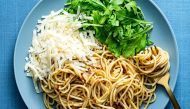 Spaghetti With Anchovy, Lemon and Arugula. Photo by Scott Suchman for The Washington Post.
