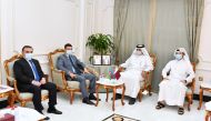 Qatar Chamber First Vice-Chairman Mohamed bin Towar Al Kuwari  during a meeting with a delegation from Azerbaijan headed by the Chairman of the Management Board of SME Business Development Agency of the Republic of Azerbaijan Orkhan Mammadov and attended by Ambassador of Azerbaijan to the State of Qatar H E Rashad Ismayilov.