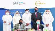 Minister of State and Chairman of QFZA H E Ahmad Al Sayed; Qatar Airways Group Chief Executive and Secretary-General of Qatar’s National Tourism Council H E Akbar Al Baker; Singapore’s Ambassador to Qatar H E Jai S Sohan and other senior officials during agreement signing ceremony held at Ras Bufontas Free Zone.