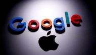 A 3D printed Google logo is placed on the Apple Macbook in this illustration taken April 12, 2020. REUTERS/Dado Ruvic/Illustration/File Photo