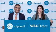 D. Anand (left), QIB’s General Manager – Personal Banking Group and Dr. Saeeda Jaffar, Visa’s Group Country Manager for GCC, during the launch of Visa Direct remittance service in Qatar, recently. 