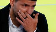 FC Barcelona's Sergio Aguero reacts after announcing his retirement from football during the press conference REUTERS/Albert Gea