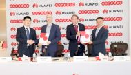 Ooredoo Group and Huawei officials Saif Wang, Nigel Byrne,  Christian Linhart, and Steven Yi during the agreement signing ceremony, recently. 
