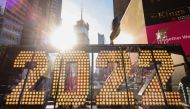 The 2022 numerals, delivered to Times Square ahead of New Year's Eve celebrations, are seen in Manhattan, New York City, U.S., December 20, 2021. REUTERS/Andrew Kelly
