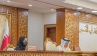 Shura Council Speaker H E Hassan bin Abdullah Al Ghanim chairing the Council's weekly meeting along with Deputy Speaker H E Dr. Hamda bint Hassan Al Sulaiti.
