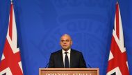 Britain's Health Secretary Sajid Javid speaks during a press conference held in Downing Street, London, Britain, October 20, 2021. REUTERS/Toby Melville/Pool


