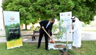 Ambassador of Haiti H E Jean Marie Francois Guillaume (left), planting a tree at an event organised by the Ministry of Municipality. 