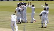 India players celebrate taking the wicket of South Africa's Lungi Ngidi and winning the match (REUTERS/Rogan Ward)