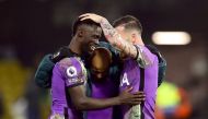 Tottenham Hotspur's Davinson Sanchez, Lucas Moura and Pierre-Emile Hojbjerg celebrate after the match REUTERS/David Klein