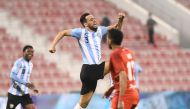 Mohamed Benyettou celebrates after scoring Al Wakrah's second goal against Al Arabi.