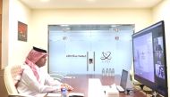 QNA Director-General Ahmed Said Jaber Al Rumaihi during a virtual meeting with Acting Director-General of UNA Mohammed Abd Rabbo Al Yami. 
