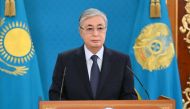 Kazakh President Kassym-Jomart Tokayev speaks during a televised address to the nation following the protests triggered by fuel price increase in Nur-Sultan, Kazakhstan January 7, 2022. Official website of the President of Kazakhstan/Handout via REUTERS.
