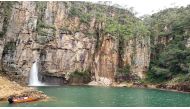 A view shows the site where a wall of rock collapsed on top of motor boats below a waterfall as firefighters of Minas Gerais state (not pictured) seek for victims, in Capitolio, in Minas Gerais state, Brazil January 8, 2022. Fire Brigade of Minas Gerais/Handout via REUTERS 