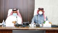 Qatar Chamber (QC) Chairman Sheikh Khalifa bin Jassim Al Thani and other official participating in the meeting.