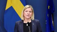 Sweden's Prime Minister Magdalena Andersson presents new coronavirus disease (COVID-19) restrictions during a news conference in Stockholm, Sweden January 10, 2022. TT News Agency/Marko Saavala via REUTERS

