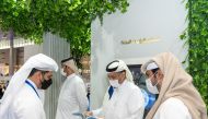 Minister of Environment and Climate Change H E Sheikh Dr. Faleh bin Nasser bin Ahmed bin Ali Al Thani visiting Doha International Book Fair, yesterday.