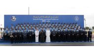 Prime Minister, Minister of Interior and Chairman of the Supreme Council of the Police College H E Sheikh Khalid bin Khalifa bin Abdulaziz Al Thani attending the ceremony of handing over certificates to graduates of the fourth batch of the Police College at the Police Training Institute, yesterday. 
