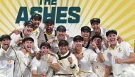 Australia celebrate winning the Ashes series with the trophy Darren England/AAP Image via REUTERS