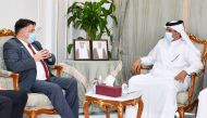 Qatar Chamber First Vice-Chairman Mohamed bin Towar Al Kuwari, with the head of the German delegation representing the German Near and Middle East Association (NUMOV) and CEO of KSG Security & Defense Agency Dr. Frank Duchardt, at the QC headquarters, yesterday. 