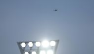 A drone is seen above the stadium during the match as play is stopped REUTERS/Hannah Mckay