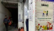 A delivery person leaves a dark store of the SoftBank-funded Blinkit in New Delhi, India, January 19, 2022. Reuters/Anushree Fadnavis