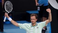 Russia's Daniil Medvedev celebrates winning his fourth round match against Maxime Cressy of the U.S. Reuters/Loren Elliott