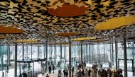 A general view shows the entrance hall of the House of Music, designed by Japanese architect Sou Fujimoto, in Budapest, Hungary, January 23, 2022. Picture taken January 23, 2022. REUTERS/Bernadett Szabo
