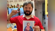 An undated picture of Chile's President-elect Gabriel Boric shows an image of pop star Taylor Swift after a song writing tiff, goes viral in Santiago, Chile. Courtesy of TWITTER/@swiftiesxboric/via REUTERS 