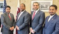 Commercial Attaché in the US for the State of Qatar Fahad Al Dosari; and Managing Director and Treasurer of the Board of Directors of USQBC Mohammed Barakat with Mayor of Dallas Eric Johnson. 