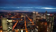 FILE PHOTO: The financial district is photographed on early evening in Frankfurt, Germany, January 29, 2019. REUTERS.
