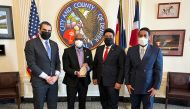Mohammed Barakat, USQBC Managing Director & Treasurer of the Board of Directors, and Fahad Al Dosari, Qatar’s Commercial Attaché to the United States, during a meeting with Michael Hancock, Mayor of Denver, in the US, on Thursday. 