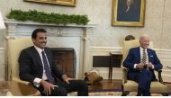 Amir H H Sheikh Tamim bin Hamad Al Thani with US President Joe Biden at the White House in Washington.

