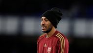 Arsenal's Pierre-Emerick Aubameyang during the warm up before the match REUTERS/Phil Noble 