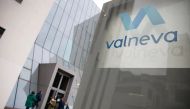 The logo of French-Austrian biotech firm Valneva is seen outside their headquarters in Vienna, Austria, December 16, 2021. REUTERS/Lisi Niesner

