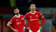 Manchester United's Cristiano Ronaldo and Bruno Fernandes react REUTERS/Craig Brough
