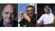From left: FIFA President Gianni Infantino, Director-General of the World Health Organisation (WHO) Dr. Tedros Adhanom Ghebreyesus, and Secretary-General of the Supreme Committee for Delivery and Legacy (SC) Hassan Al Thawadi