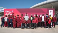Qatar Olympic Committee (QOC) President H E Sheikh Joaan bin Hamad Al Thani poses for a photograph with QOC officials and Team Qatar athletes including country's first Olympic gold medallist Fares Ibrahim, double Paralympic medallist Abdulrahman Abdulqadir and Olympian Tala Abujbara during the National Sport Day celebrations, yesterday. 