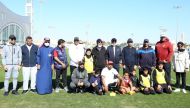 Minister of Justice H E Masoud bin Mohamed Al Ameri taking part in National Sport Day activities organised by the Ministry at Al Sadd Sports Club, yesterday.