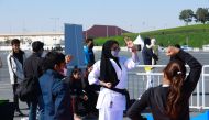 Children taking part in karate at Katara during Sport Day celebrations, yesterday.
