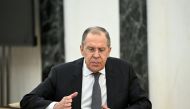 Russian Foreign Minister Sergei Lavrov attends a meeting with Russian President Vladimir Putin in Moscow, Russia February 14, 2022. Sputnik/Aleksey Nikolskyi/Kremlin via Reuters