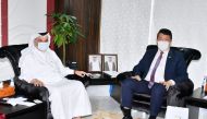 Qatar Chamber Board Member and Chair of its Food Security Committee Mohamed bin Ahmed Al Obaidly (left) with the Director-General of the Islamic Organization for Food Security (IFOS) Prof. Yerian A. Baidaulet, during their meeting in Doha, yesterday.  
