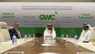 GWC Chairman Sheikh Abdullah bin Fahad bin Jassem bin Jabor Al Thani with other officials during the Ordinary and Extraordinary Assembly General Meeting, yesterday.