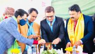 Charge d’Affaires at the Embassy of Nepal in Qatar Lakshuman Khanal and others celebrating cultural festivals. 