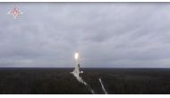 A Russian Yars intercontinental ballistic missile is launched during the exercises by nuclear forces in an unknown location in Russia, in this still image taken from video released February 19, 2022. Russian Defence Ministry/Handout via REUTERS.
