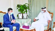 Qatar Chamber First Vice-Chairman Mohamed bin Towar Al Kuwari (right) with the Deputy Chairman of the Committee for External Relations of Saint Petersburg Government and Head of Foreign Economic Cooperation Department Arbi Abubakarov, during a meeting in Doha, recently.  